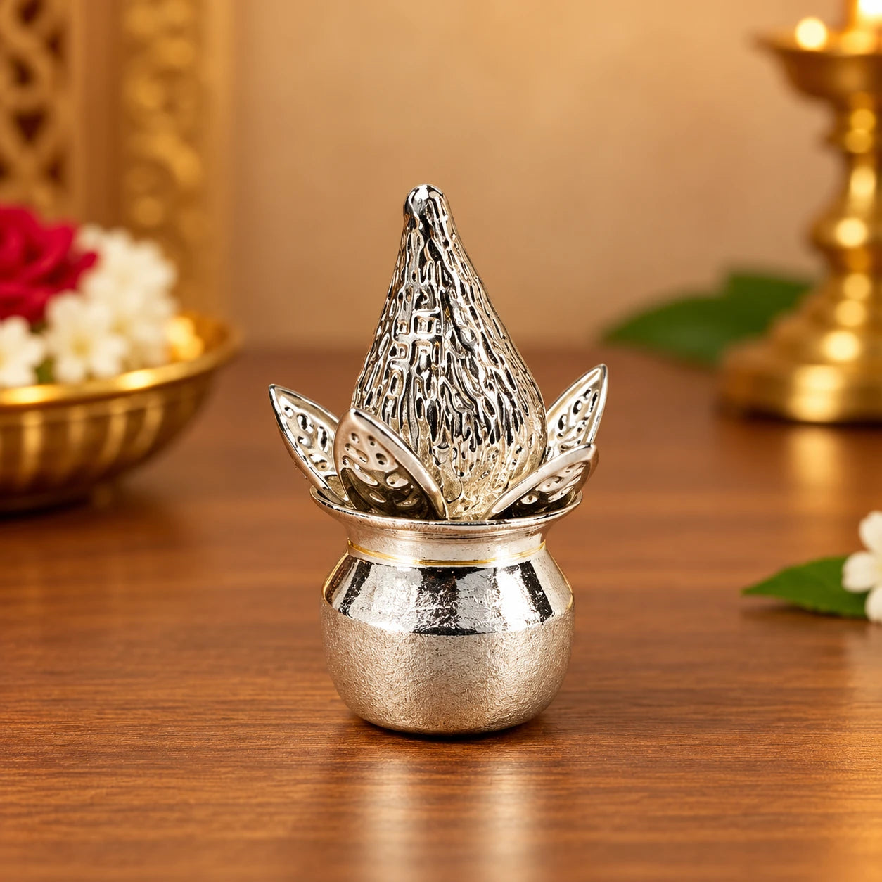 German Silver Decorative Kalash with Lotus Design – Traditional Pooja & Return Gift